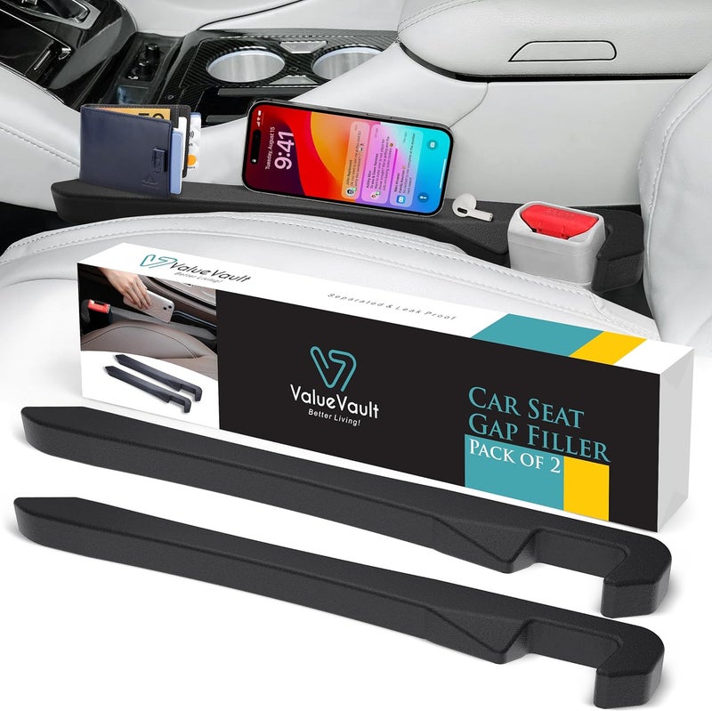 ValueVault Car Seat Gap Filler Stopper & Catcher, Prevents Keys & Phones Falling into Console Crevice, Moves with Seat (Universal Fit for Sedans, SUVs & Trucks), Waterproof Soft Faux Leather(2 Pack) | Car Gap Filler - Image 1